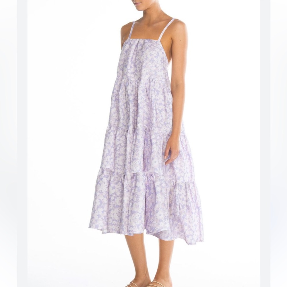 Aftersun Printed Linen Dress Swim Cover-up in Lilac